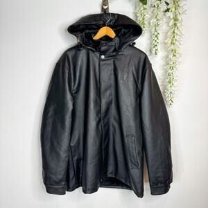NWT MENS F COLLECTIONS vegan leather jacket detachable hood
